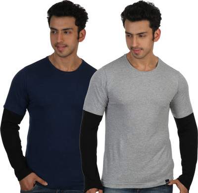 

Rigo Solid Men's Round Neck Blue, Grey T-Shirt(Pack of 2)