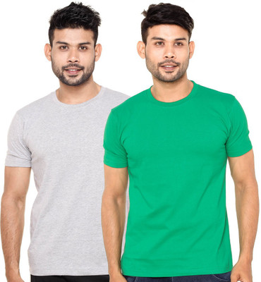 

FLEXIMAA Solid Men's Round Neck Grey, Green T-Shirt(Pack of 2, Green;grey