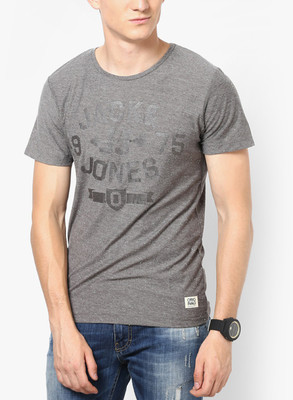 

Jack & Jones Printed Men' Round Neck Grey T-Shirt, Grey melange
