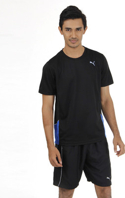 

Puma Solid Men' Round Neck Black T-Shirt, Black-strong blue