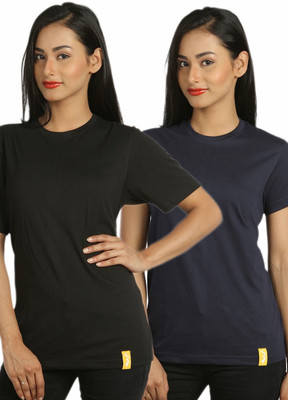 

Campus Sutra Solid Women's Round Neck Black, Blue T-Shirt(Pack of 2, Blue;black