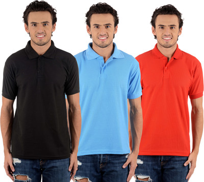 

Blaze Solid Men' Polo Neck Multicolor T-Shirt(Pack of 3, Black;red;sky blue
