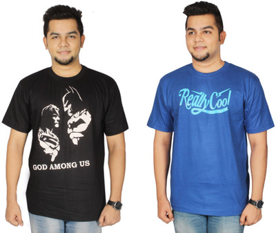 

Leo Clothing Printed Men's Round Neck Reversible Black, Blue T-Shirt(Pack of 2)