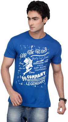 

Inkovy Graphic Print Men' Round Neck Blue T-Shirt