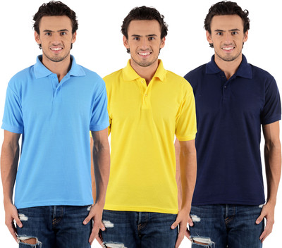 

Blaze Solid Men's Polo Neck Multicolor T-Shirt(Pack of 3, Dark blue;sky blue;yellow
