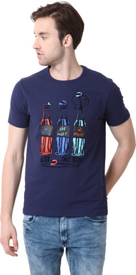 

Mudo Printed Men's Round Neck Dark Blue T-Shirt, Navy