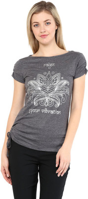 

Ajile by Pantaloons Graphic Print Women's Round Neck Grey T-Shirt, Anthra melange