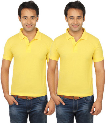 

Quetzal Solid Men's Polo Neck Yellow, Yellow T-Shirt(Pack of 2