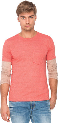 

Campus Sutra Solid Men Round Neck Orange, Beige T-Shirt