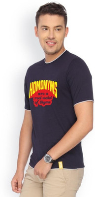 

Campus Sutra Printed Men Round Neck Blue T-Shirt