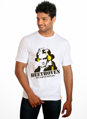 

Campus Sutra Printed Men Round Neck White T-Shirt