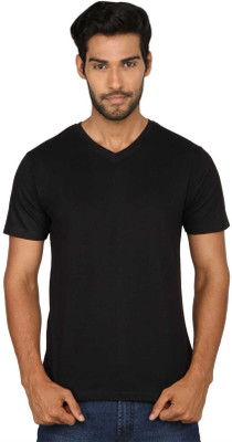SayItLoud Solid Men' V-neck Black T-Shirt