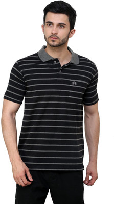 

Cotton County Premium Striped Men's Flap Collar Neck Black T-Shirt