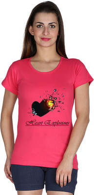 

Faireno Printed Women's Round Neck Pink T-Shirt