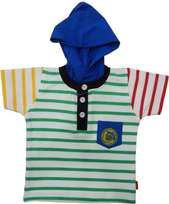 Kooka Boys Striped Cotton Blend T Shirt(Green, Pack of 1) at flipkart