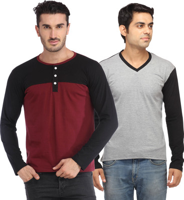 

Leana Solid Men's Fashion Neck Multicolor T-Shirt(Pack of 2, Multi