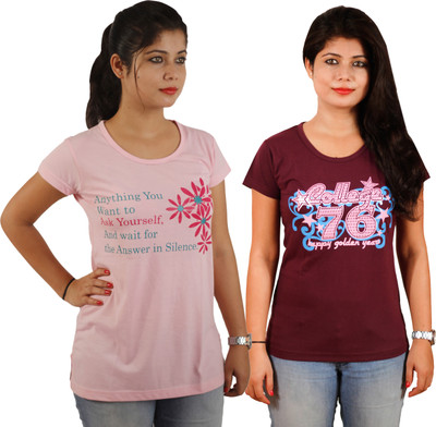 

Tryd Printed Women's Round Neck Multicolor T-Shirt(Pack of 2