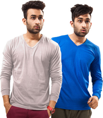 

Unisopent Designs Solid Men's V-neck Grey, Blue T-Shirt(Pack of 2