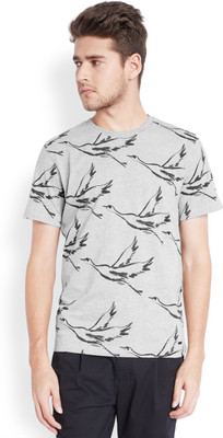 Parx Printed Men's Round Neck Grey T-Shirt
