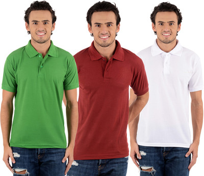 

Blaze Solid Men's Polo Neck Multicolor T-Shirt(Pack of 3, Light green;maroon;white
