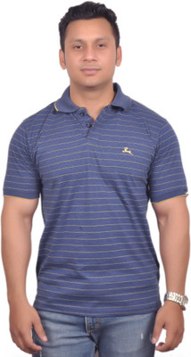 

Vibgyor Striped Men's Polo Neck Blue, Yellow T-Shirt