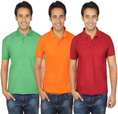 

Quetzal Solid Men's Polo Neck Multicolor T-Shirt(Pack of 3, Light green;maroon;orange