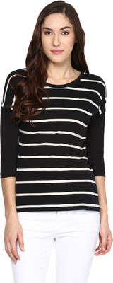 

Hypernation Striped Women' Round Neck Black, White T-Shirt