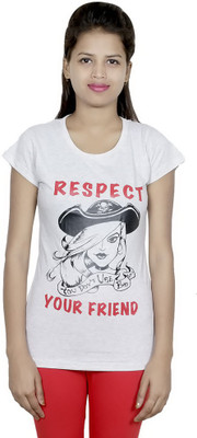 

IndiWeaves Girls Printed Cotton T Shirt(White, Pack of 1)
