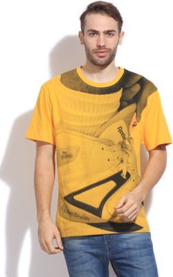 

REEBOK Printed Men's Round Neck Yellow T-Shirt, Retyel