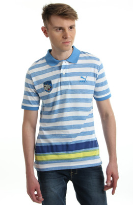 

Puma Striped Men' Polo Neck Blue, White T-Shirt, French blue