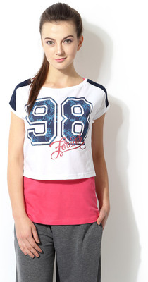 

Ajile by Pantaloons Printed Women' Boat Neck White T-Shirt