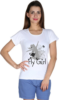 

Faireno Printed Women's Round Neck White T-Shirt