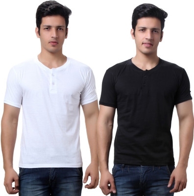 

TeeMoods Solid Men's Henley Black, White T-Shirt(Pack of 2)