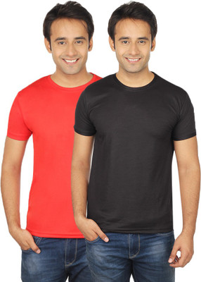 

Quetzal Solid Men's Round Neck Black, Red T-Shirt(Pack of 2