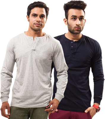 

Unisopent Designs Solid Men's Henley Grey, Dark Blue T-Shirt(Pack of 2