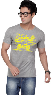 

Inkovy Graphic Print Men' Round Neck Grey T-Shirt