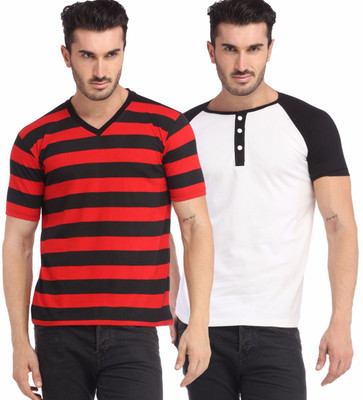 

Leana Striped Men' Henley Multicolor T-Shirt(Pack of 2