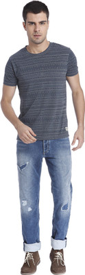 

Jack & Jones Striped Men's Round Neck Grey T-Shirt, Light grey melange