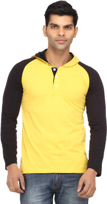 

Leana Solid Men' Hooded Yellow, Black T-Shirt, Black;yellow