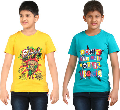 FabTag  - dongli Boys Printed Cotton Blend Regular T Shirt(Yellow, Pack of 2)