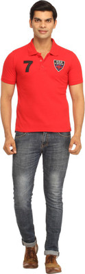 Rockhard Solid Men' Polo Neck Red T-Shirt