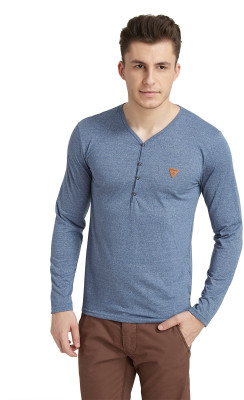 

Breakbounce Solid Men's Henley Blue T-Shirt, Procelian blue