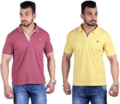 

Shineway Solid Men's Polo Neck Purple, Yellow T-Shirt(Pack of 2