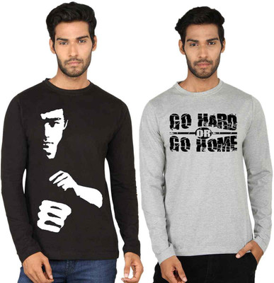 

SayItLoud Printed Men's Round Neck Black, Grey T-Shirt(Pack of 2