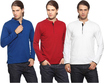 

Gritstones Solid Men' Henley Multicolor T-Shirt(Pack of 3, Black;maroon;white