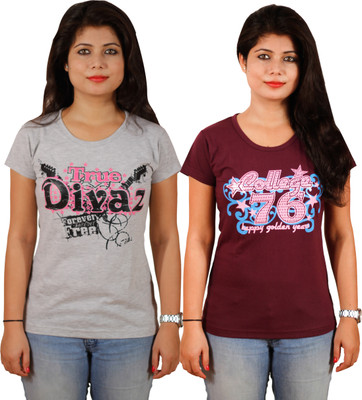 

Tryd Printed Women's Round Neck Multicolor T-Shirt(Pack of 2)