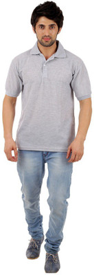

Rockhard Solid Men' Polo Neck Grey T-Shirt