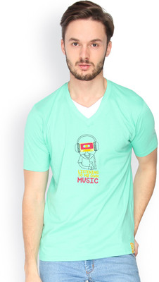 

Campus Sutra Solid Men V-neck Green T-Shirt, Sea green