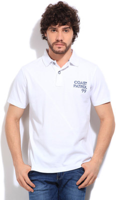 

Nautica Printed Men's Polo Neck White T-Shirt, Bright white