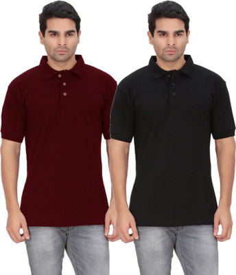 

DNA Solid Men's Polo Neck Maroon, Black T-Shirt(Pack of 2, Black;burgundy